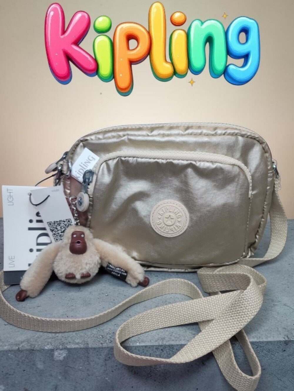 Kipling HUBEI Starry Gold Metallic Crossbody Bag Purse NWT